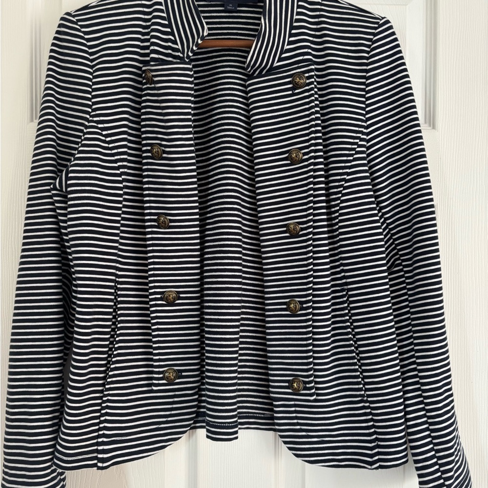 Tommy Hilfiger Navy Blue and White Striped Blazer